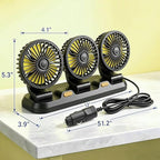 Portable 3-Head Car Cooling Fan, 12V Cigarette Lighter Plug Dashboard Fan for Vehicles Cars Trucks SUV, 360° Adjustable Heads Strong Airflow (No Battery) - Image 7