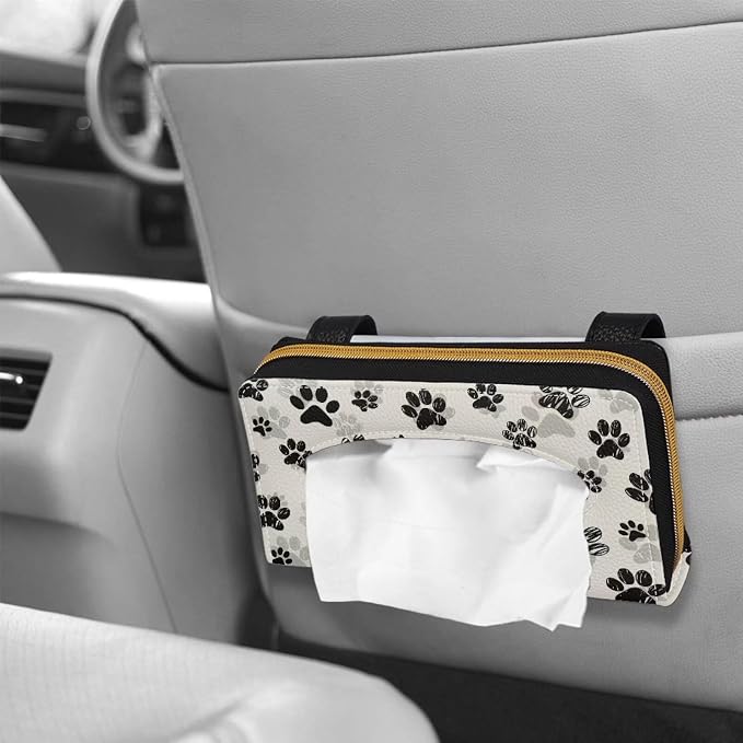 Biyejit Car Tissue Holder, Dog Paw Print Car Visor Tissue Holder for Car PU Leather Tissue Box Holder for Car Sun Visor & Seat Back - Image 4