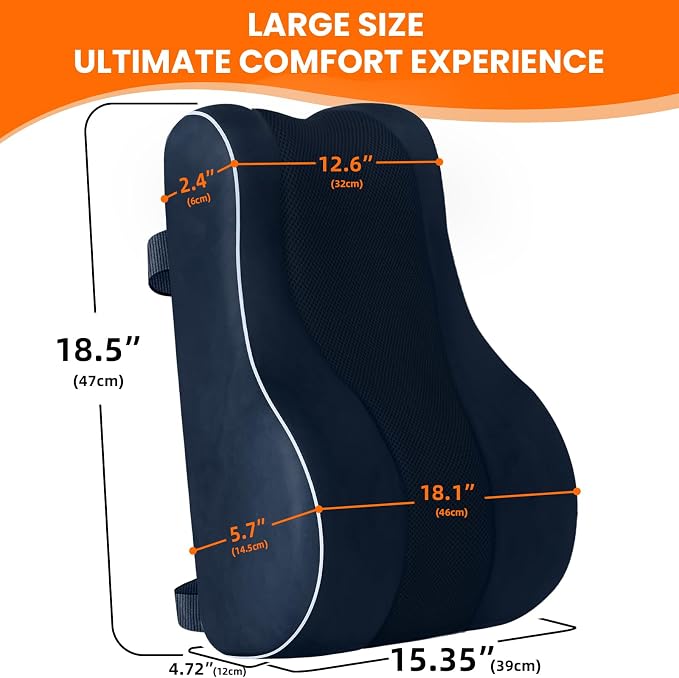 CloudBliss XL Lumbar Support Pillow, Memory Foam for Office Chair, Blue | Ergonomic High-Density Memory Foam, Adjustable Straps, Washable Mesh Cover, Lower Back Support for Office, Gaming & Car Seat - Image 8