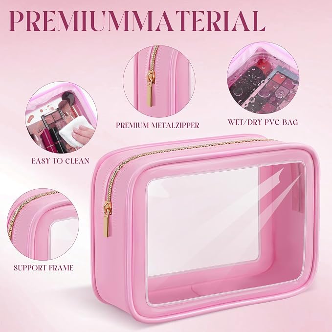 Hsei 6 Pcs Clear Makeup Bags Diaper Bag Organizer Travel Toiletry Bags with Zipper Clear Cosmetic Organizer Car Storage Pouch Bridesmaid Gift for Women Beach Vacation (Pink) - Image 3