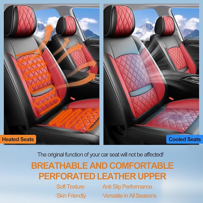 Seat Covers Fit for GMC Sierra 1500/2500/3500 HD 2007-2025,Premium Leather, Waterproof, All-Weather, Airbag Compatible, Breathable, Only 2 Front seat Covers, Red - Image 6