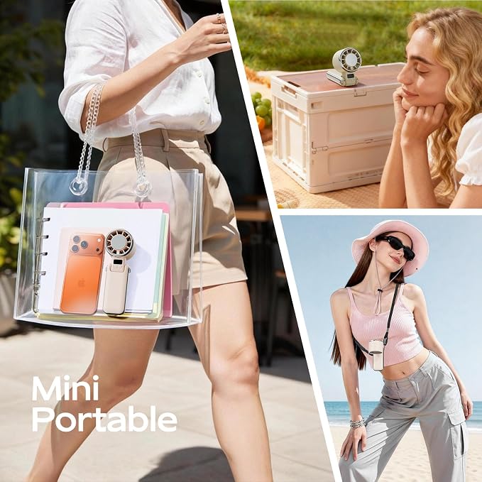 SHEWIND Portable Handheld Fan with Ice Cooling - 5 Gear High Speed Personal Turbo Fan Rechargeable, Up to 11 Hrs, Mini Hand Fans for Travel Essentials, Beach Vacation, Gifts for Women, Men (Cream) - Image 7