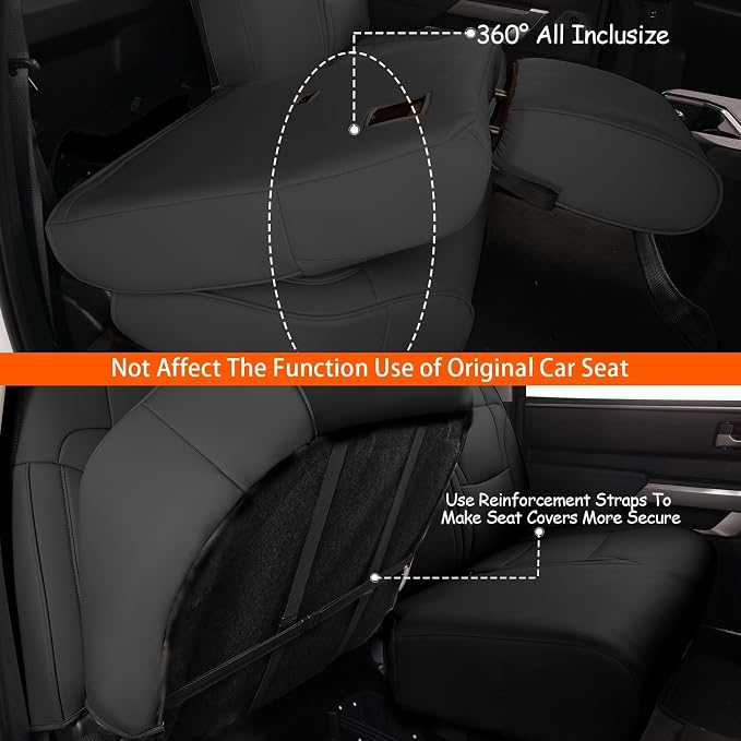 Custom Seat Covers for Toyota Tundra 2022 2023 2024 2025 2026 CrewMax SR SR5 Limited Platinum FFV TRD Pro Leather Car Seat Covers Full Set Black, Custom Fit Full Set Faux Leather Black - Image 4