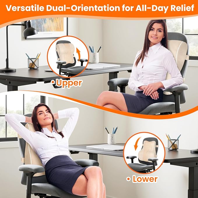 CloudBliss Lumbar Support Pillow, Memory Foam for Office Chair, Khaki | Ergonomic High-Density Memory Foam, Adjustable Straps, Washable Mesh Cover, Lower Back Support for Office, Gaming & Car Seat - Image 8