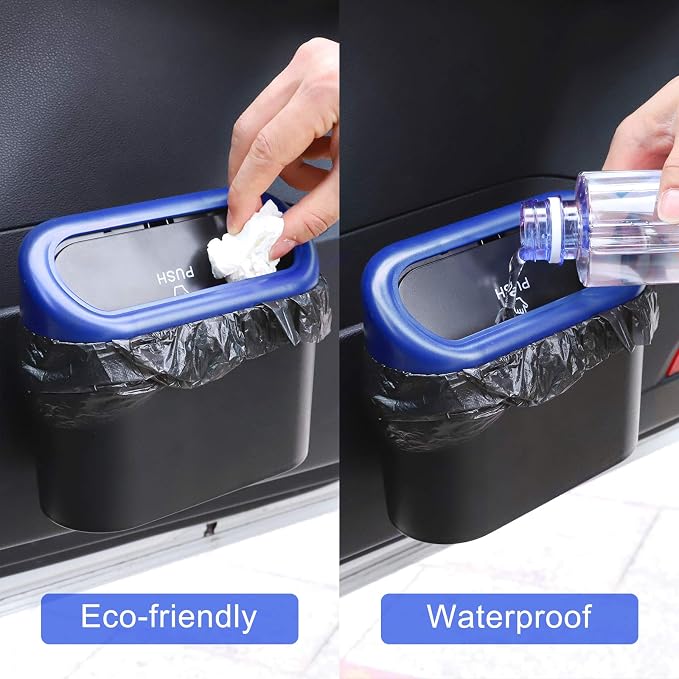 Accmor Car Trash Can with Lid, Vehicle Trash Bin Car Dustbin Garbage Organizer Holder with Trash Bag, Portable Hanging Mini Wastebasket Bin Trash Container for Auto Cars, Home, Office (Blue) - Image 4