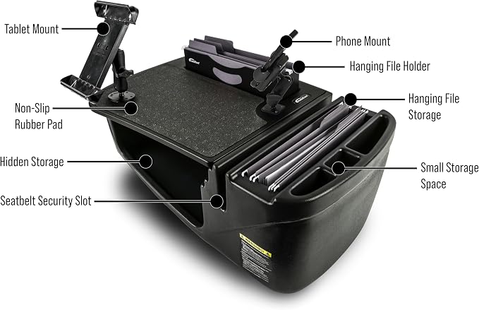 AutoExec AE-FMEF-PM-TAB-BT Efficiency FileMaster Car Desk for Your Vehicle Workstation and Mobile Office, Black with Phone Mount and Tablet Mount | Vehicle Workstation, Mobile Office, Phone Mount, Tablet Mount - Image 3