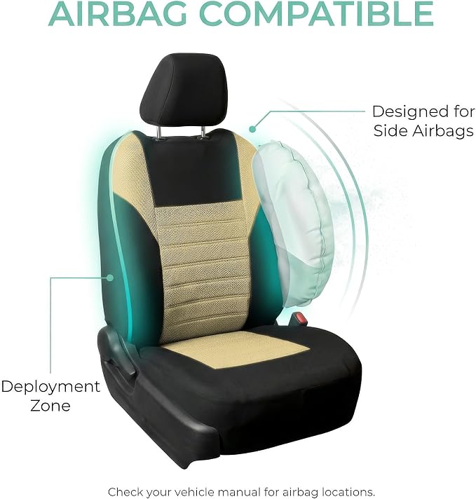 FH Group Automotive Car Seat Covers Front Set Premium 3D Air Mesh Front Seat Covers, Airbag Compatible Universal Fit Interior Accessories for Cars Trucks and SUVs - Beige - Image 4