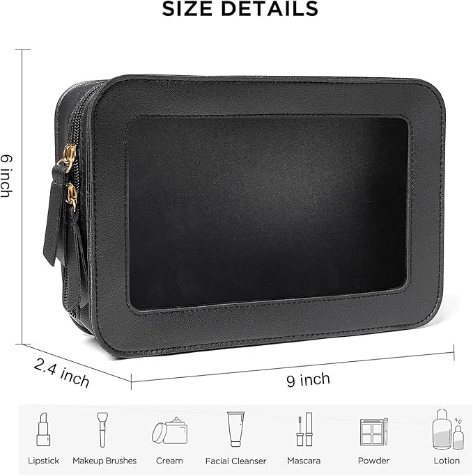 Clear Beach Makeup Bags, TSA Approved Toiletry Bag with Zipper, Clear Makeup Organizer Fit Carry-on Travel Car Accessories Essentials,Portable Travel Small Pouch for Women Men (Black) - Image 3