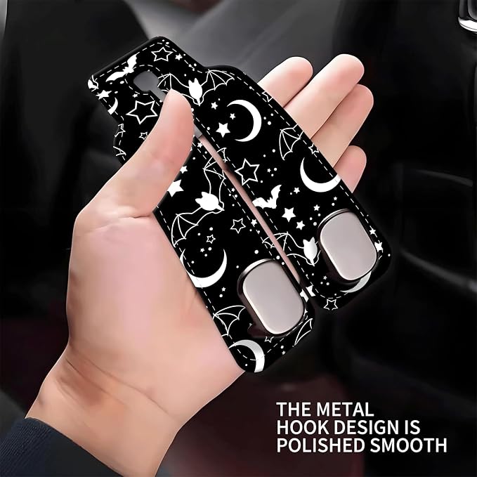 Car Seat Headrest Hook, Universal Leather Cute Hanger Holder Hook, Storage Organizer Interior Accessories for Purse Bags Handbag Black Cute Bats Moon - Image 4