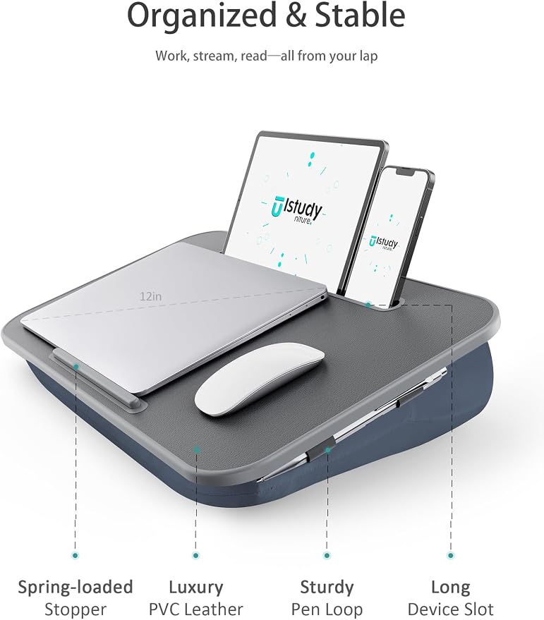 Istudyniture Lap Desk with Washable Cushion – Fits up to 17-Inch Laptops – Portable Laptop Desk & Stand – Bed desks & Tray for Writing, Reading, Working, Gaming on Bed, Couch, Floor – Large, Grey - Image 7