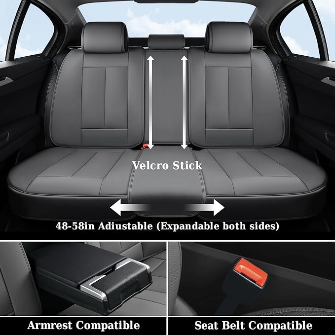 Coverado Car Seat Covers Full Set, Luxury Leather Car Seat Cover, Front and Back Seat Covers for Cars, Waterproof Car Seat Protector, Automotive Seat Covers Universal Fit Most Cars(Gray) - Image 2