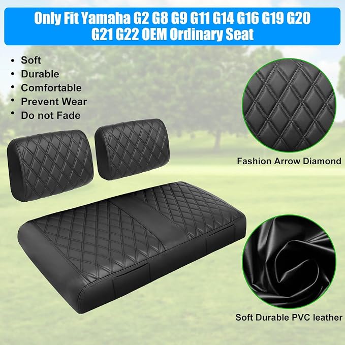 Golf Cart Seat Covers for Yamaha G2-G22 Marine Leather Diamond | Protect & Refresh Worn Seats, Precise Fit, Staple-Free Install, Comfort, Anti-Scratch, Anti-Fading, Easy Clean Black - Image 7