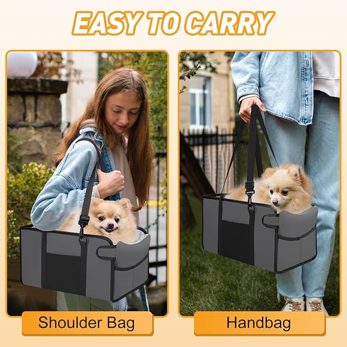 Portable Dog Car Seat for Small Dogs, Puppy Car Seat, Grey | Booster Seat With Safety Leash & Adjustable Straps Keeps Small Dogs Secure. Removable Washable Cushion. Fits Most Cars. - Image 7