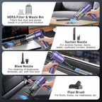 KMM Handheld Car Vacuum Cleaner, Hand Held Vacuum Cleaner & Air Duster | 9000PA Strong Suction, 120W High Power, Portable, Cordless, Rechargeable, Multi-Nozzles & LED Light, For Home, Car, Office - Image 4