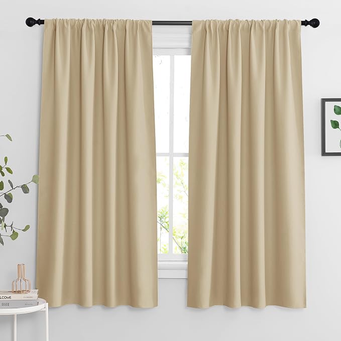 RYB HOME Curtains for Bedroom Living Room Nursery Office 63 inches Long | Thermal Insulated, Privacy Protection, Rod Pocket, Drapes for Office Home Theater, W42 x L63, Biscotti Beige, 2 Panels by RYBHOME