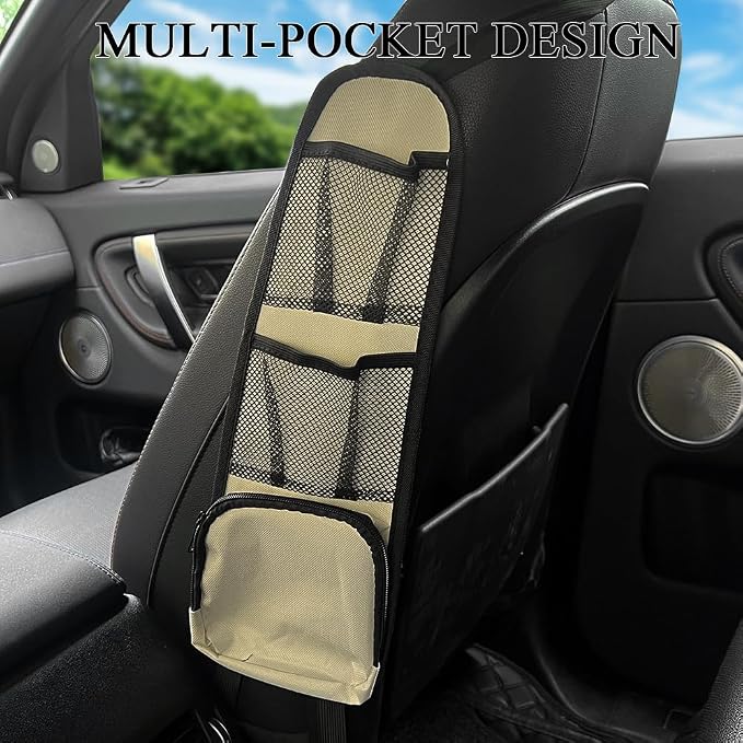 2PCS Car Seat Side Organizer, Seat Side Storage Pocket, Multifunctional Mesh Net Pocket, Car Multi-Pockets Backseat Organizer Side Hanging Bag for Storage Coins, Cell Phones (Beige, 2PCS) - Image 7