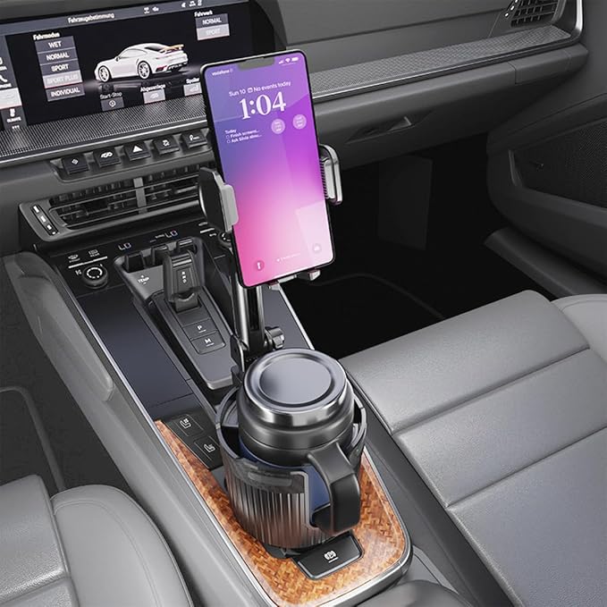 Car Cup Holder Phone Mount, 2 in 1 360° Rotation Long Arm Vehicle Cup Cell Phone Holder Expander with Adjustable Base, Automotive Drink Bottles Smartphones Stand, Universal Fit (Black) - Image 5