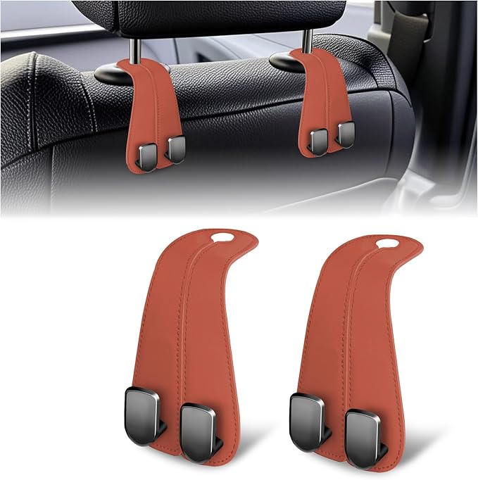 2 Pack Car Seat Hooks, Leather Car Seat Back Hanger for Purses & Bags | Anti-Drop Design, Holds Up to 50 lbs, Car Backseat Organizer, Car Storage Accessories - Image 9