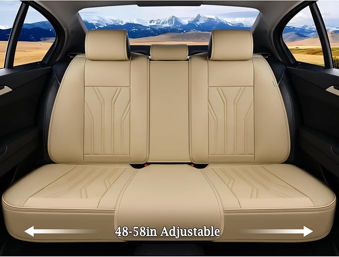 Leather Seat Covers, Seat Covers Full Set, Car Seat Protectors 5 Seats, Automotive Seat Covers Fit for Most Cars Trucks-Beige - Image 4