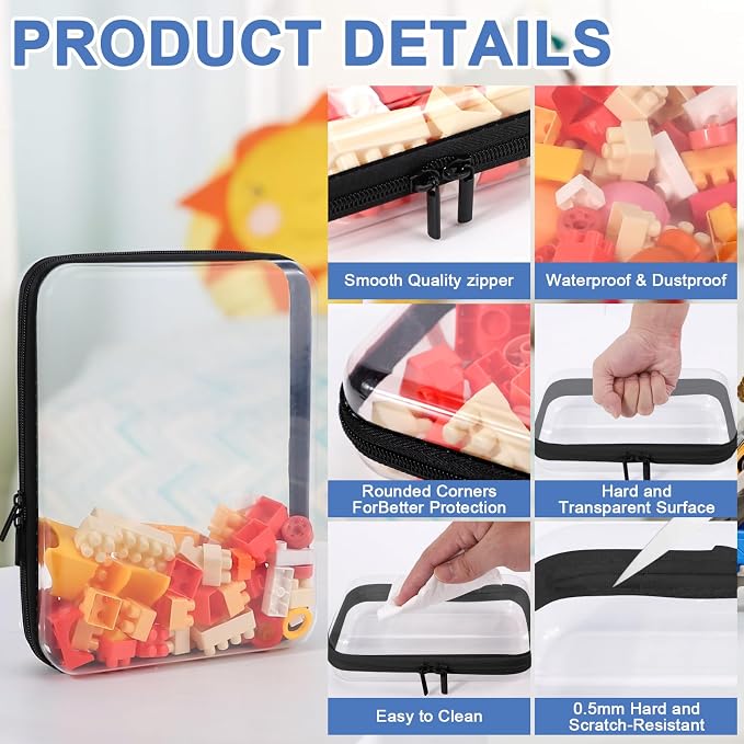 YOPCDJ Clear Hard Shell Zipper Case, Clear Zipper Pouches Waterproof Makeup Organizer & Travel Toiletry Storage Bag, Plastic Pouch for Office, Home, Black, 4Pack XL+L+M+S - Image 3