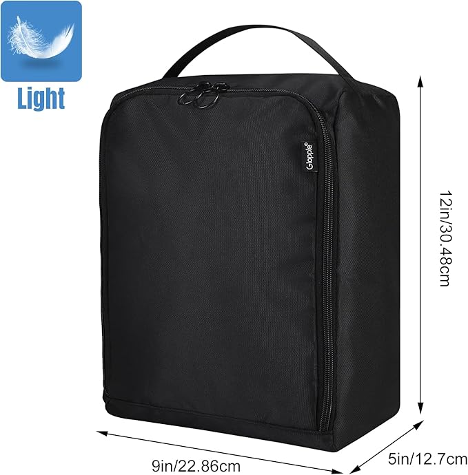 Gloppie Shoe Bags for Travel - Portable Shoes Storage Bag, Shoe Pouch, Shoe Packing Cubes for Men Women - Classic Black | 12 x 9 x 5 in travel shoe bag with a full-opening zipper, carry handle, and fold-flat design for shoes up to US size 10 - Image 2