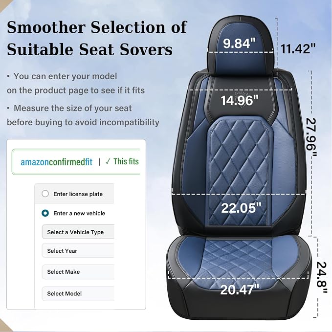 Coverado Car Seat Covers Full Set, Luxury Faux Leather Waterproof Seat Cover, Black and Blue Car Seat Covers, Car Seat Protector, Automotive Seat Covers Universal Fit for Most Cars, Black&Blue - Image 9