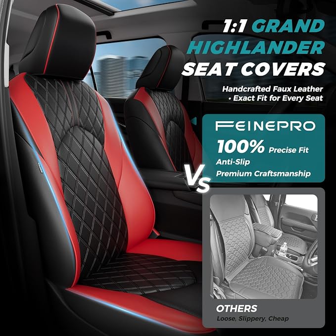 Custom Seat Covers for Toyota Grand Highlander 2024-2026 7 Seats | black red, faux leather, 2nd row captain chairs, waterproof, breathable, airbag compatible, stain resistant - Image 3