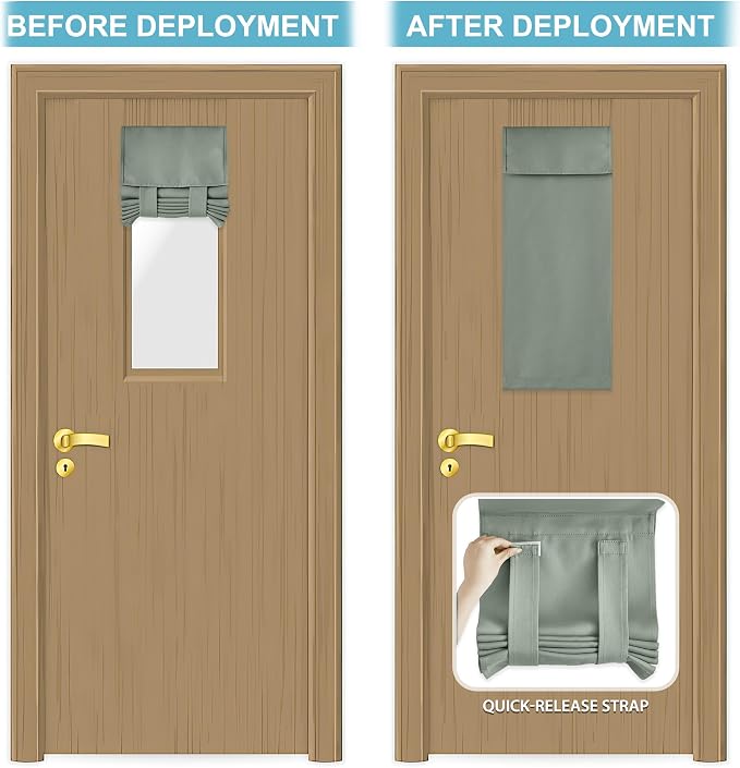 RYB HOME Classroom Door Window Cover Lockdown Shades Blackout, No Drill | Privacy Sidelight Glass Door School Office Blinds, Room Darkening Blocks Views, Portable Curtains, W12 x L30, Sage Green - Image 5