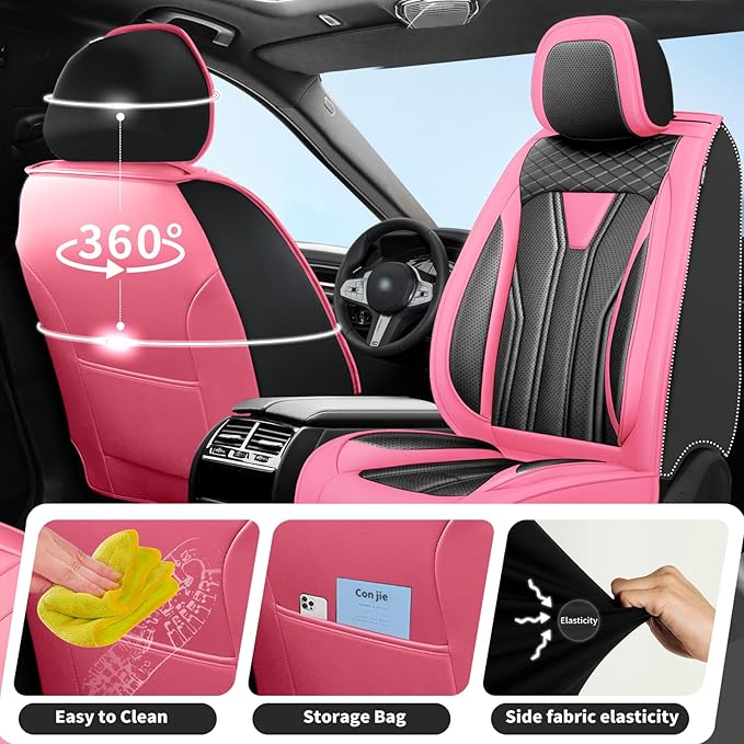 Fit Rogue Car Seat Covers Compatible with Nissan Rogue 2014-2026 - Premium Leather Waterproof Breathable，All-Weather Seat Cushion Protecto & Airbag Compatible （2 Front Seat, Pink & Black - Image 4