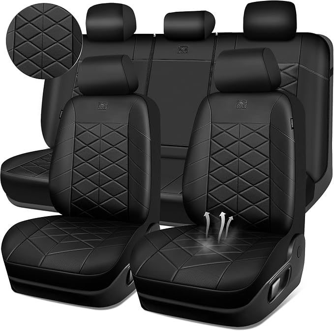 CAR PASS Memory Foam Leather Car Seat Covers Full Set, Breathable Perforated Nappa Leather Seat Covers Full Set, Comfort Universal Fit for Most SUV Truck Sedan, Airbag Compatible 5 Seats All Black - Image 8