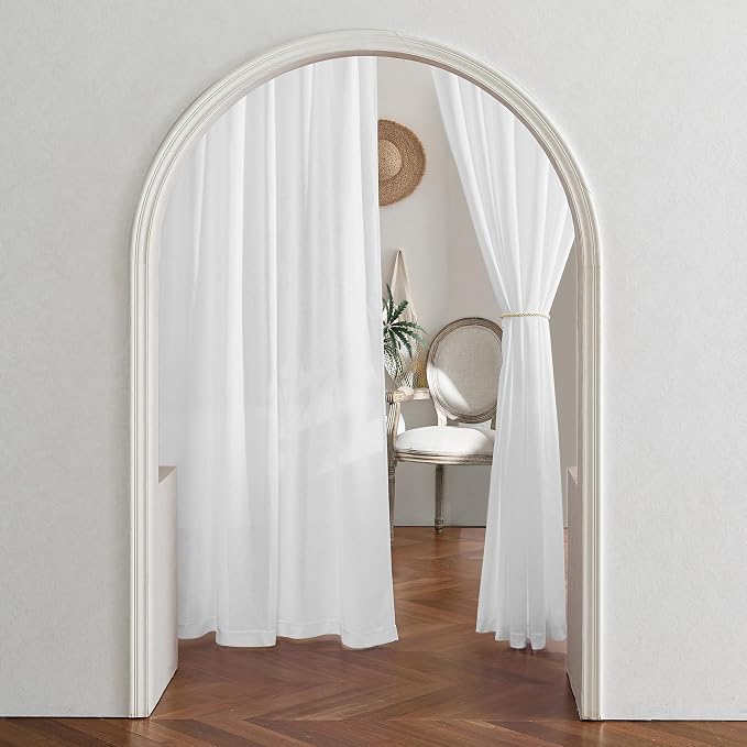 RYB HOME Linen Sheer Curtains 2 Panels for Living Room, Semi Transparent Privacy Drapes with Rod Pocket Farmhouse Style Window Treatments for Bedroom, White, 38" W x 63" L - Image 8
