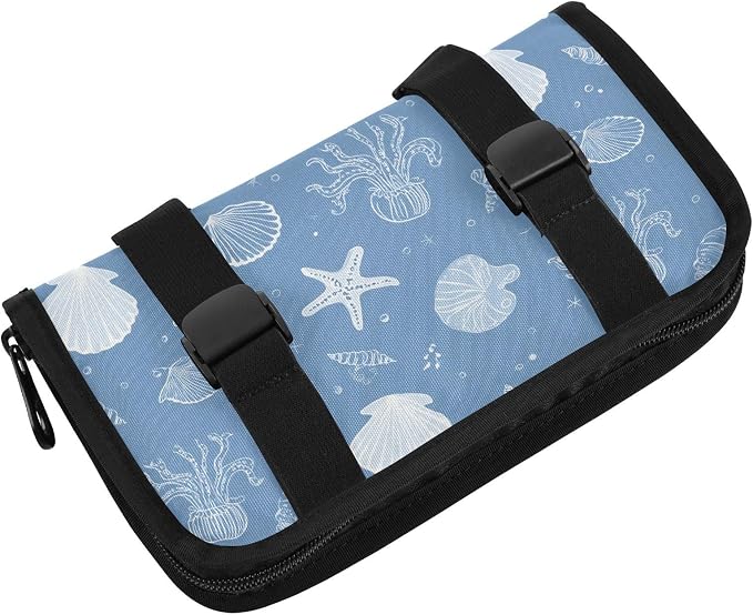 Car Tissue Holder Car Napkin Holder Car Tissue Box Dispenser Storage Case Sun Visor Mask Holder with Adjustable Straps Reusable Refillable Simple Seashells Starfish Blue - Image 2