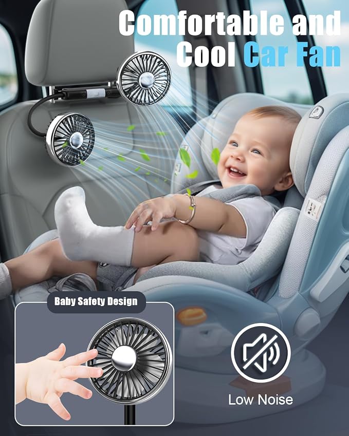Hayousui USB Dual Head Car Fan for Backseat Kids,Separated Controlled | 3 Speeds,DC 5V/2A,LED Light,360°Rotatable,Dual Rearseat Fan for Honda/Civic/Ford/Toyota/Wranger/Sahara/Grand/Cherokee - Image 8