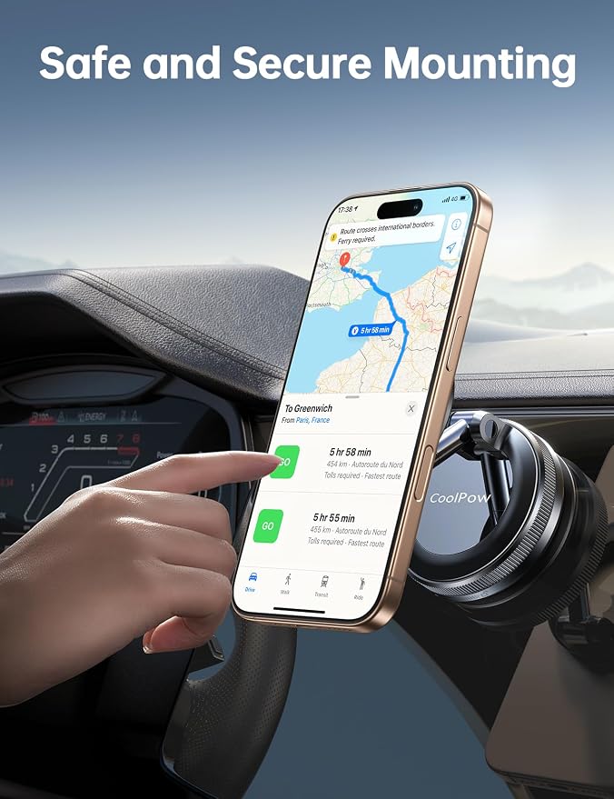 Coolpow【Newest Vacuum Magnetic Phone Holder for Car Phone Holder Mount【Movable Vacuum Suction】 Magsafe Car Mount Cell Phone Holders for Your Car Accessories for Women Men for iPhone 17 16 -Black - Image 7