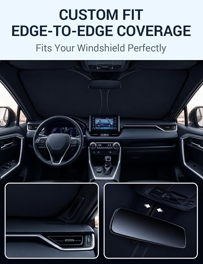 Proadsy Custom Fit Car Windshield Sun Shade for 2019-2025 Chevy Silverado | 240T Heat Shield, Drops Temp 54°F, Blocks 99% UV, Prevents Dashboard Cracking, Summer Parking & Beach Trips, Easy Twist-Fold - Image 2