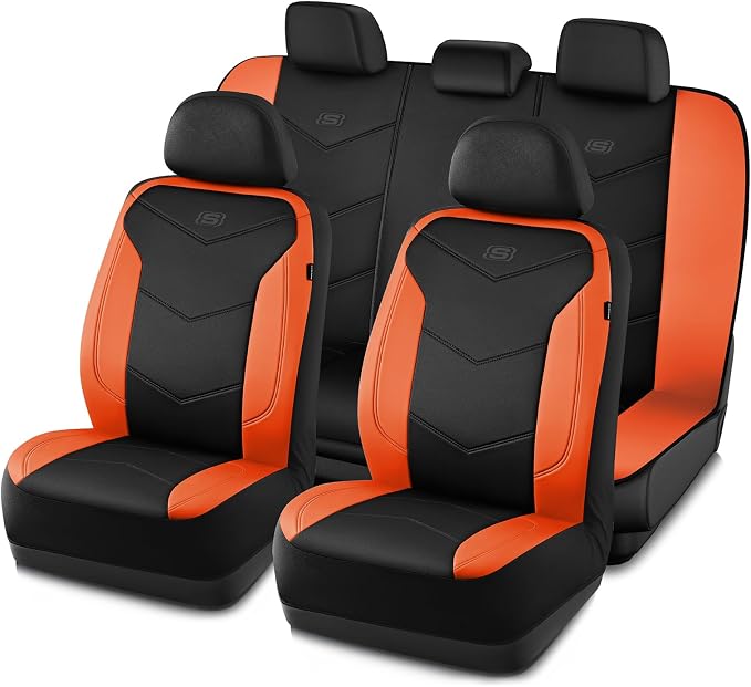 Skechers Memory Foam Seat Covers,Leather Car Seat Covers, Ultimate Comfort & Support Seat Covers Full Sets Airbag Compatible, Automotive Universal Fit Most for SUVs, Vans, Sedans, Cars, Trucks,Orange by Unknown