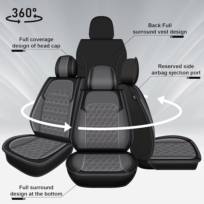 Front Seat Covers for Toyota 4Runner 2003-2026 2027 Faux Leather | Waterproof Breathable Scratch Resistant 360° Wrap Airbag Compatible Easy Clean (2 Seats,Black & Grey) - Image 7