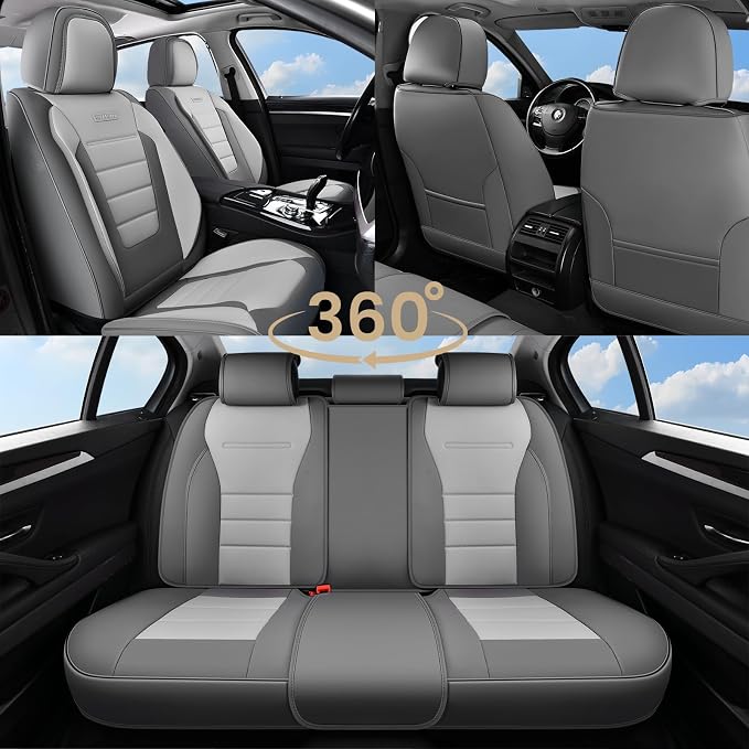 Coverado Car Seat Covers Full Set, Nappa Leather Seat Covers for Cars, Car Seat Protector Car Seat Cushion, Front and Back Seat Protectors Cushions Universal Fit for Most Cars (Gray&Light Gray) - Image 7