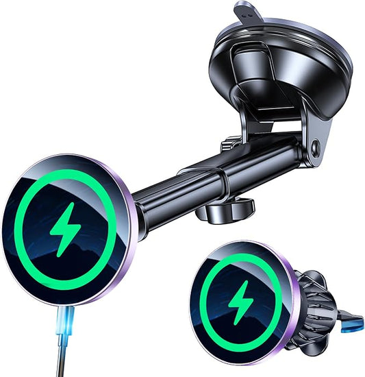 Coolpow for MagSafe Car Mount Charger【Ultra Magnet】 Magnetic Phone Holders for Your Car Charger【Windshield+Vent+Dash】 Magnetic Wireless Car Phone Holder Charger Car Mount for iPhone 17 (Purple) by Coolpow