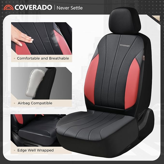 Coverado Seat Covers Full Set, Automotive Car Seat Protectors 5 Seats, Red Driver Protectors Universal Fit for SUVs, Trucks, Sedans,Car Accessories - Image 3
