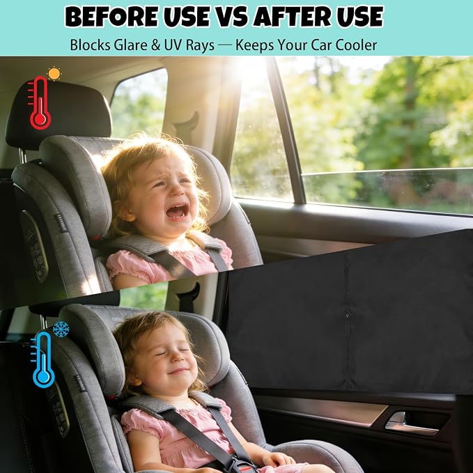 Car Window Shades, 2 Pack Magnetic Double Layer Window Shade for Baby in Car, Adjustable Privacy Blackout/See-Through Back Window Curtains for Baby Kids UV Protection - Image 5
