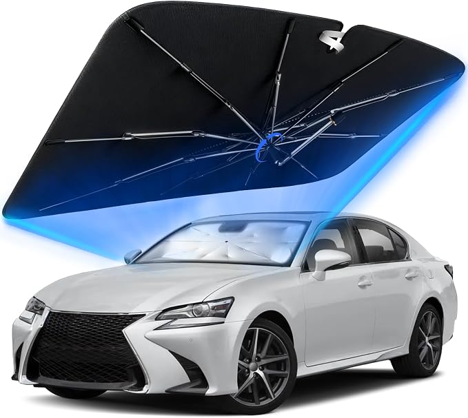 Windshield Sun Shade for Lexus GS 2013-2020 with 360° Rotating Shaft | Custom Fit Umbrella Sunshade for UV Blocking, Interior Heat Protection, Easy Storage, UPF 50+ Cool Windshield Cover by Lonyaqui