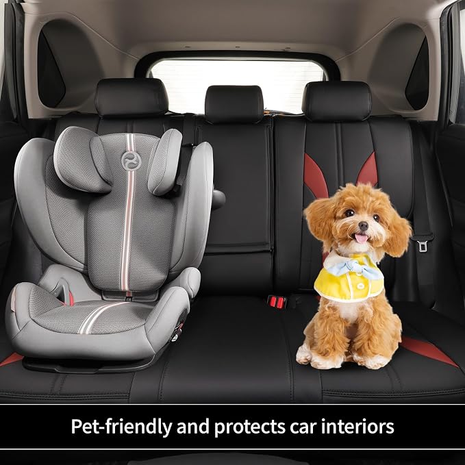 coverdream Full Set Leather Seat Covers for Toyota Corolla 2009-2013 Base,L,LE,XLE Sedan,Airbag Compatible,Waterproof Car Seat Protector,Fit Like A Glove(Black & Red-2) - Image 2