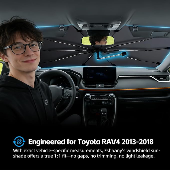 Windshield Sun Shade Umbrella for Toyota RAV4 2013-2018 Front Window Shield | Heat-Reflective Window Shade, Umbrella Sunshade Cover Blocks Heat, Protects Interior, Vehicle-Specific Precision Fit - Image 2