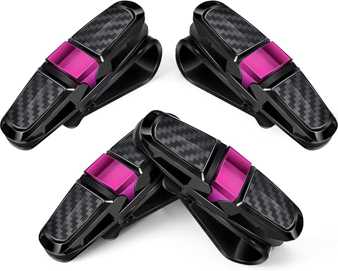 Boao 4 Pack Sunglasses Holder Car Visor Clip,Rose Red | Double-ended Design for Glasses and Tickets, 180 Degree Rotational Mount, Fits Sun Visors, Keeps Eyewear Accessible by Boao