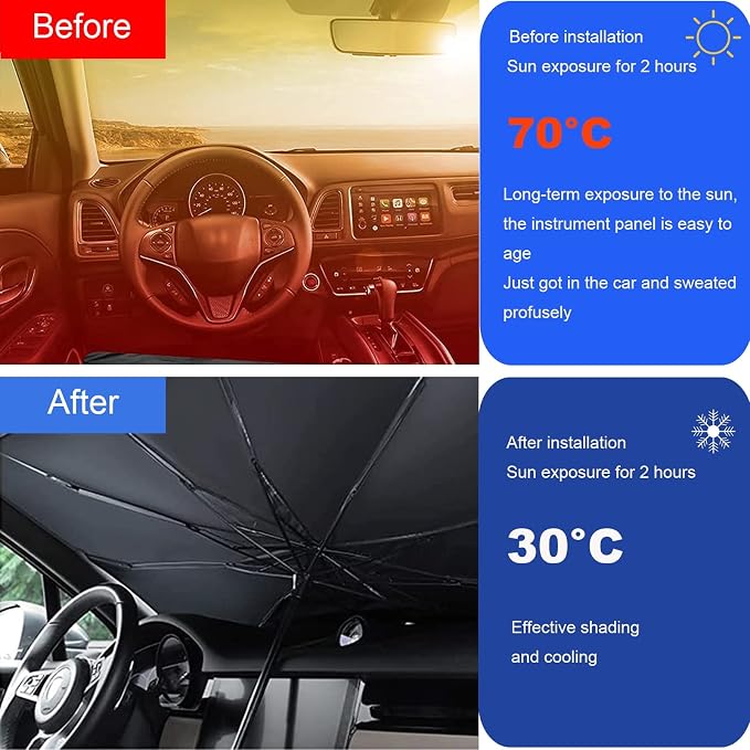 Car Windshield Sun Shade Umbrella, Foldable UV Rays Protector & Heat Block Reflector Retractable Front Window Sun Shades Umbrella Shield (57 * 29.5inch, Large) - Image 2
