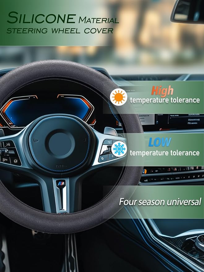 LRITER Car Steering Wheel Cover, Non-Slip Silicone Material, Grey | Multiple Color Choices, Universal Auto Parts Steering Wheel Cover, Suitable for Most Cars - Image 3