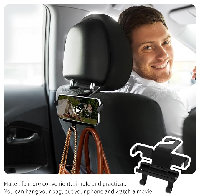 Upgraded Car Headrest Hidden Hook 2 in 1 Car Seat Hooks with Phone Holder for Purse, Hangers Vehicle Organizer ，Durable Hanger Storage Holder Organizer - Image 4