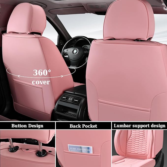 Coverado Front Car Seat Covers, Premium Nappa Leather Waterproof Front Seat Protectors, Universal Automotive Seat Covers Compatible with Most Vehicles (Pink) - Image 5