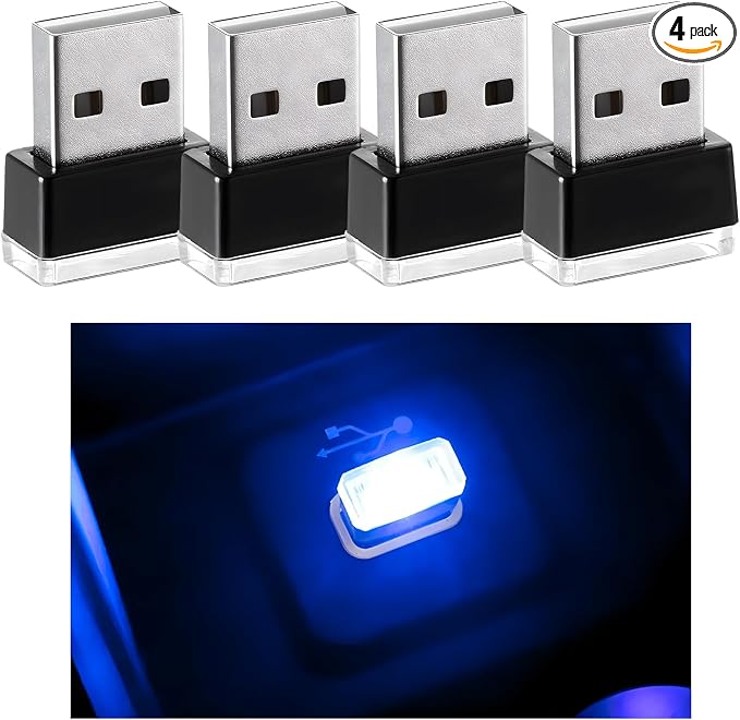 4 PCS USB LED Car Interior Atmosphere Lamp, Mini Night Light Plug-In Trunk Ambient Lighting Kit, Portable USB Interface LED Lamp Interior Decoration for Vehicle Home Office (Blue) by RDXCV